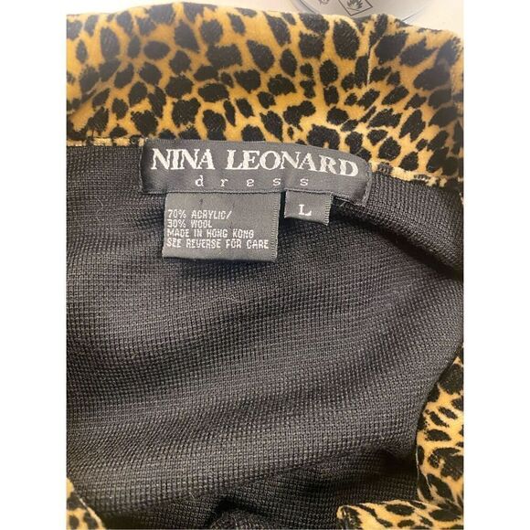 Nina Leonard 90’s Black & Animal Sweater Coat Dress Goth Wednesday Size L Vintag - Picture 2 of 5